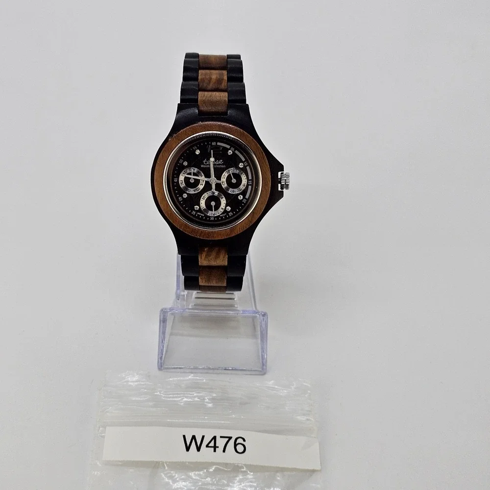 Tense Wooden Men's Watch 38MM Dark Brown Dial Two Tone Band 7